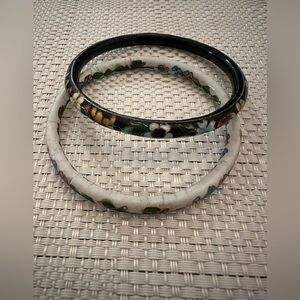 Vintage Cloisonné Asian enamelled bangle bracelets set of 2